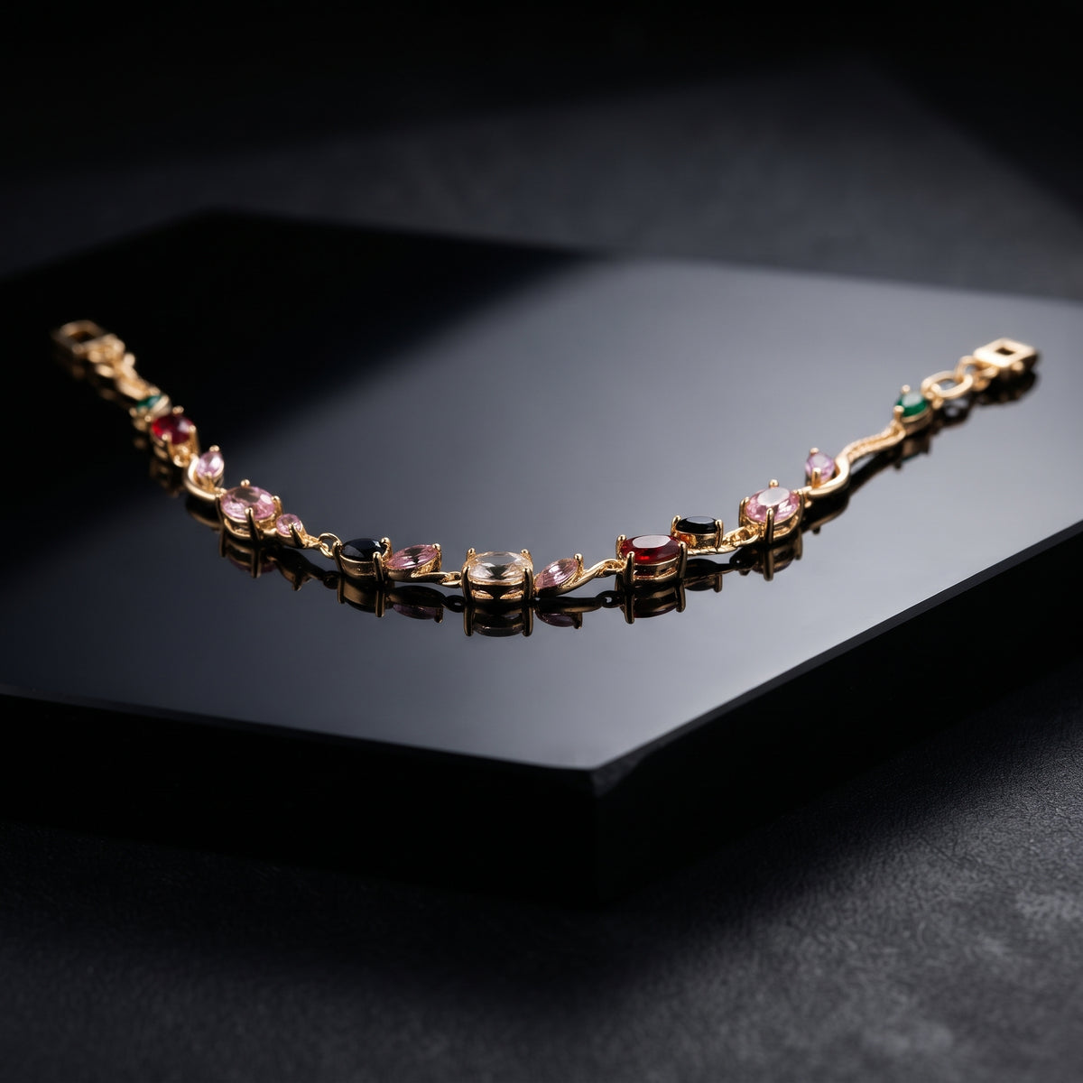 The Tulip Blossom Bracelet - Gold Multi-Gemstone Floral Link Bracelet