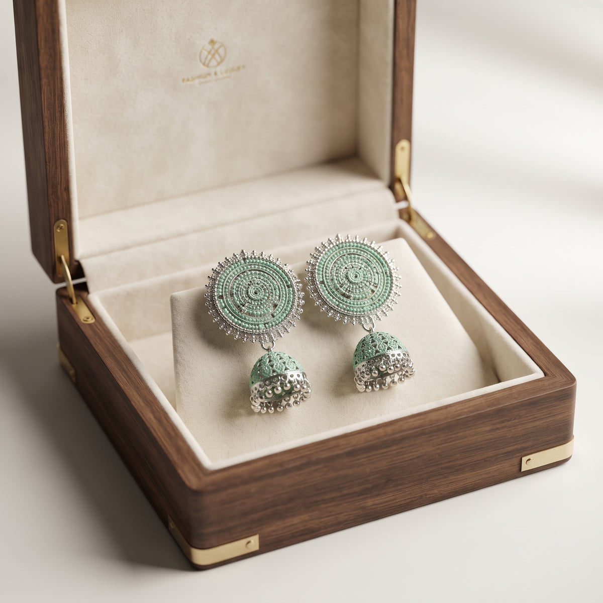 Mint Green Silver Jhumka - Handcrafted Pastel Ethnic Statement Earrings