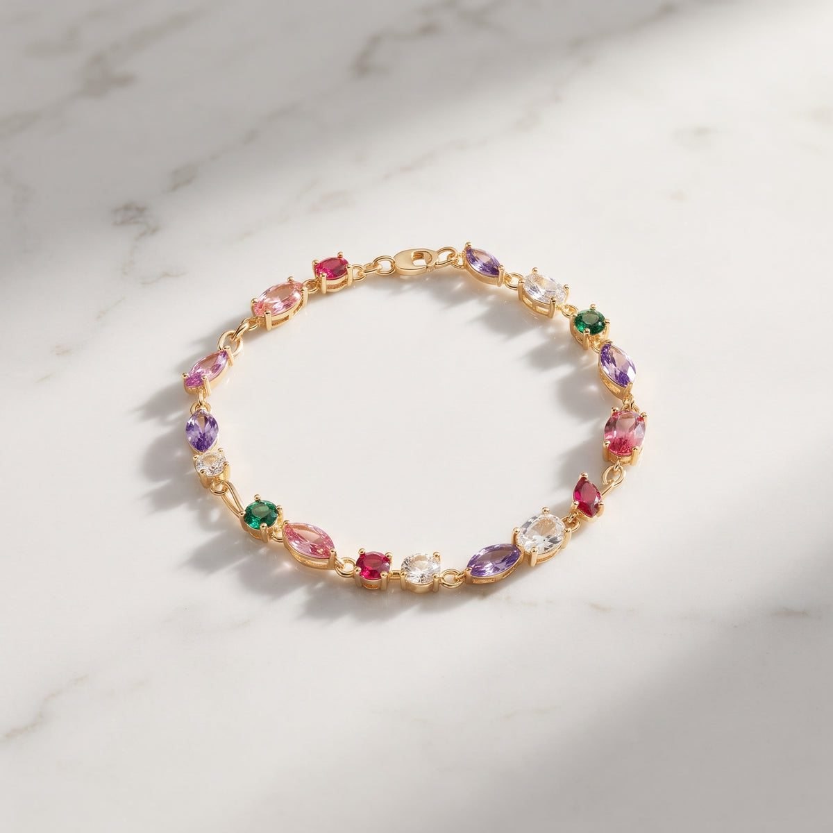 The Tulip Blossom Bracelet - Gold Multi-Gemstone Floral Link Bracelet
