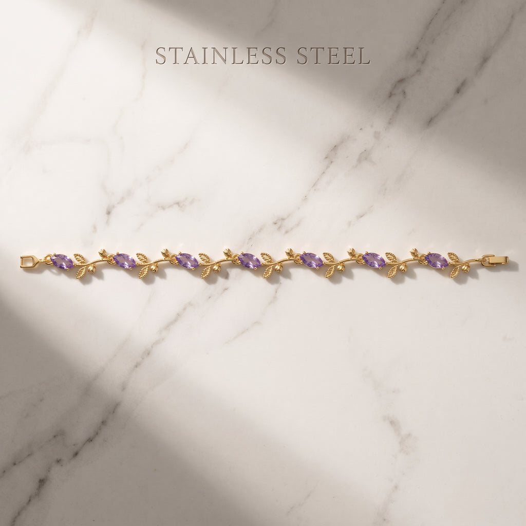 Purple Crystal Tulip Bracelet - Gold Plated Floral Vine Wristlet