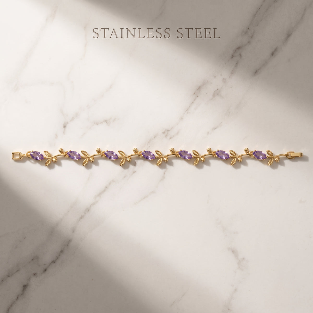 Purple Crystal Tulip Bracelet - Gold Plated Floral Vine Wristlet