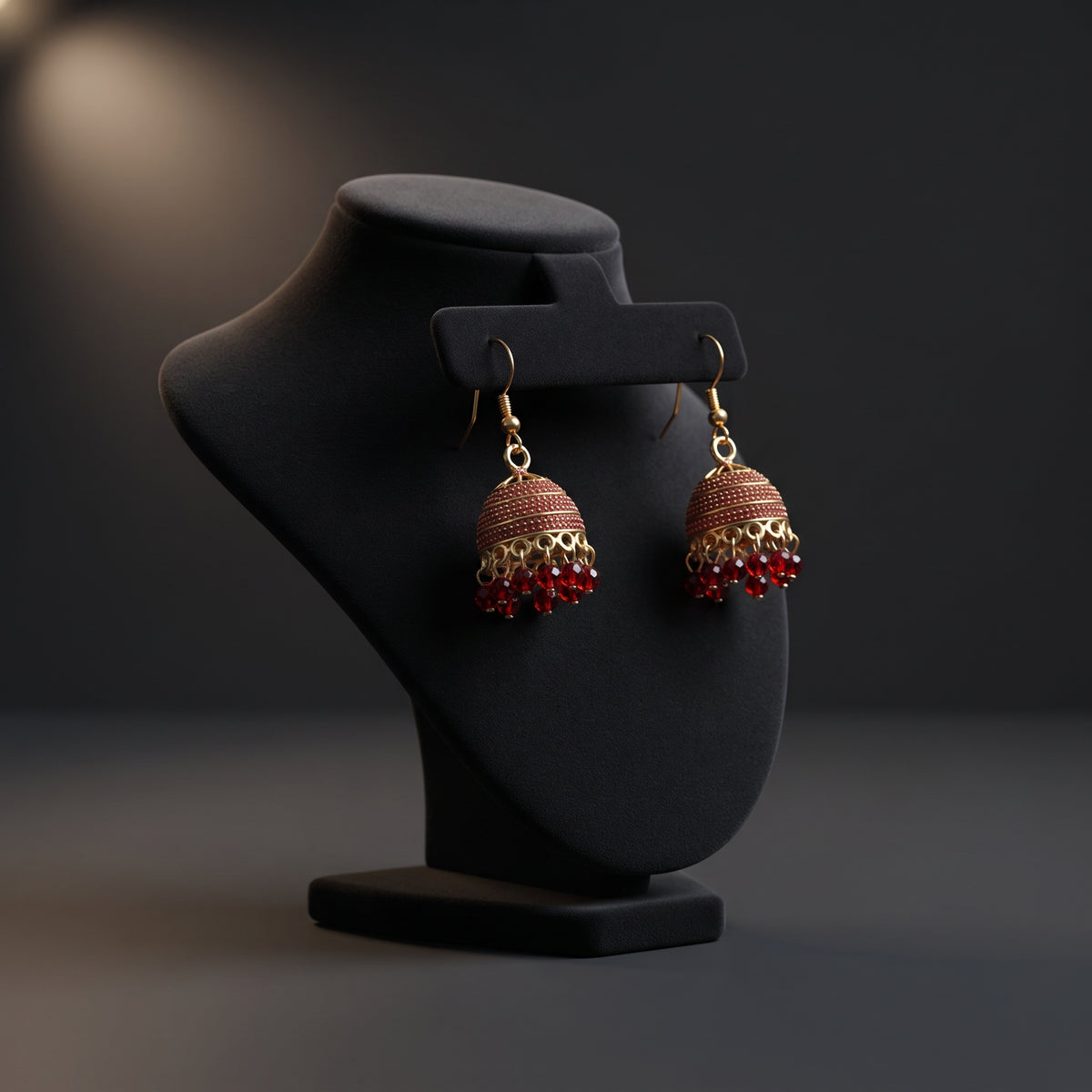 Royal Ruby Jhumki - Handcrafted Gold-Toned Indian Ethnic Danglers