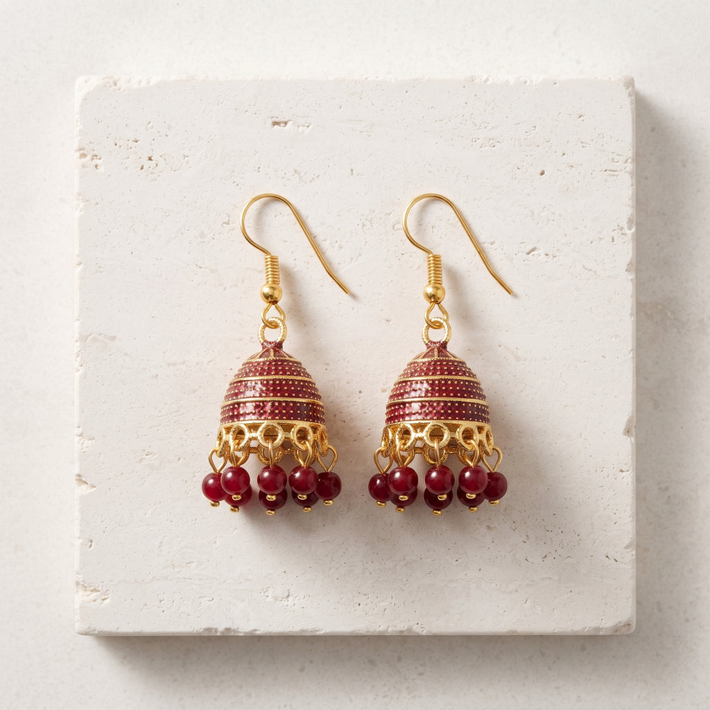 Royal Ruby Jhumki - Handcrafted Gold-Toned Indian Ethnic Danglers