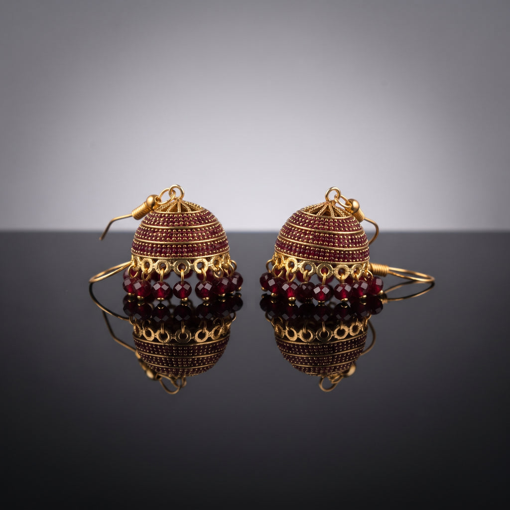 Royal Ruby Jhumki - Handcrafted Gold-Toned Indian Ethnic Danglers