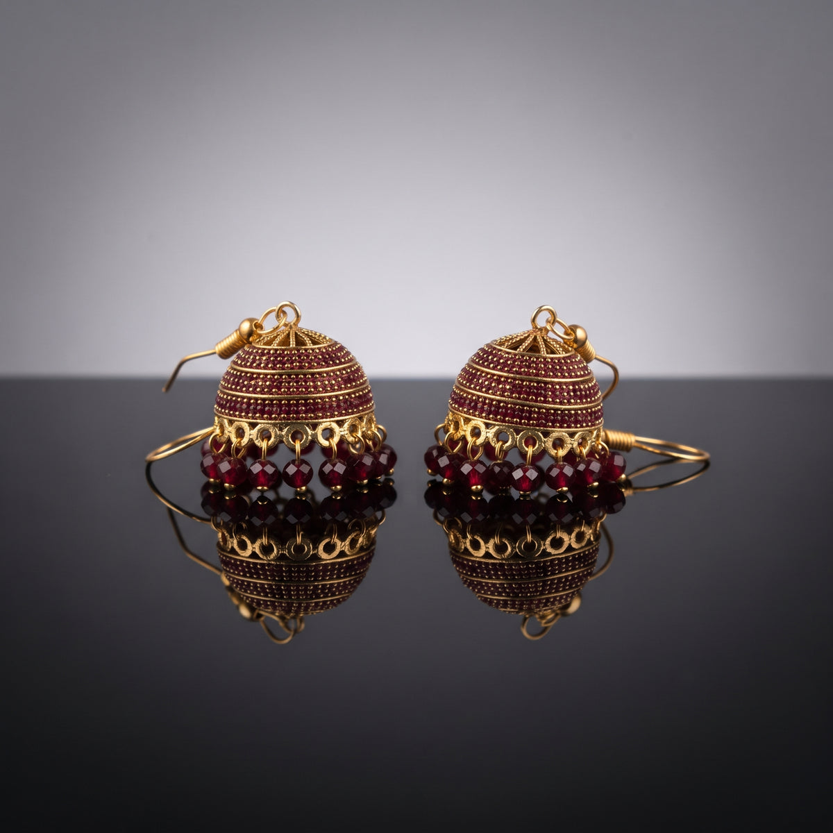 Royal Ruby Jhumki - Handcrafted Gold-Toned Indian Ethnic Danglers