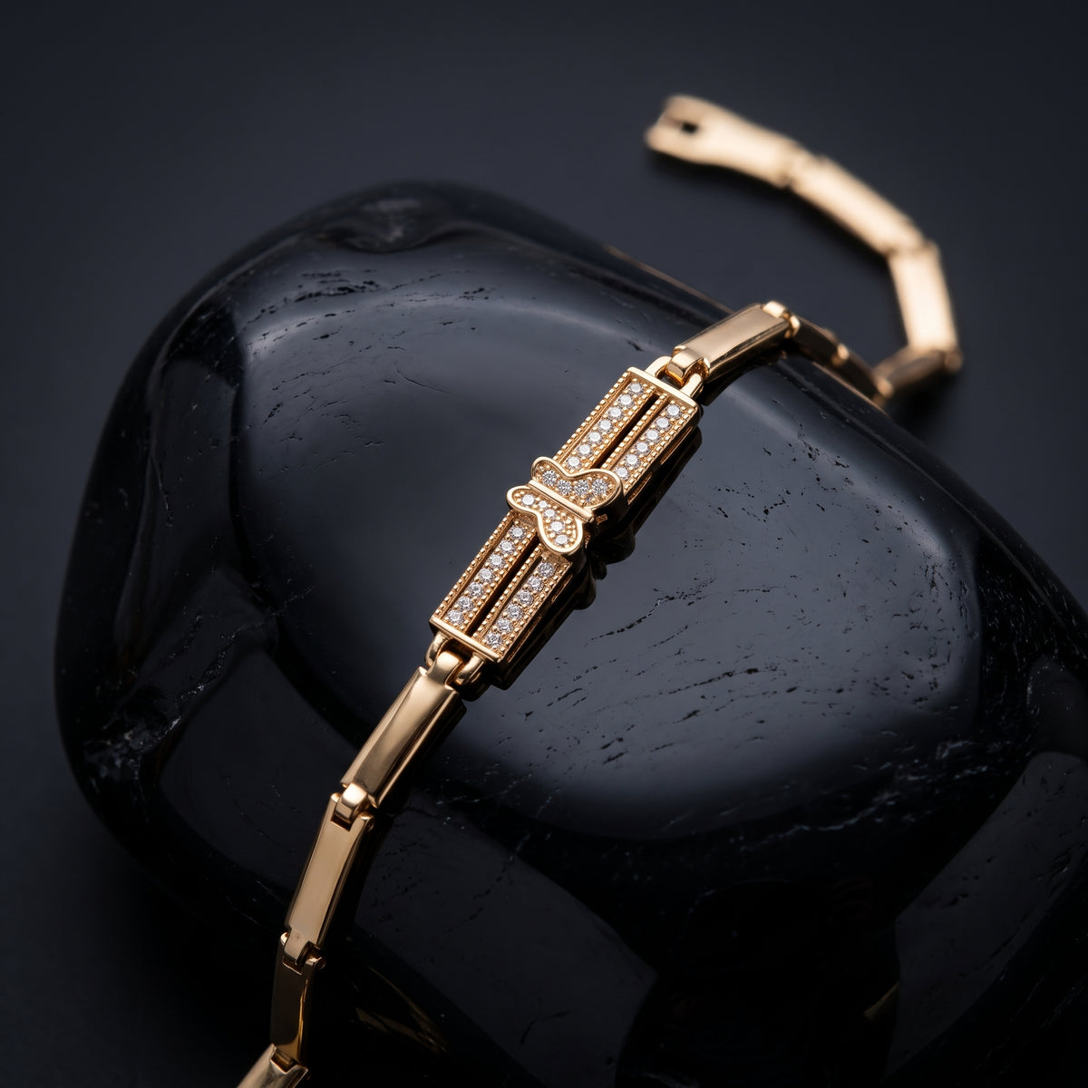Gold Pavé Butterfly Bracelet - Double-Row Crystal Bar Link Wristlet