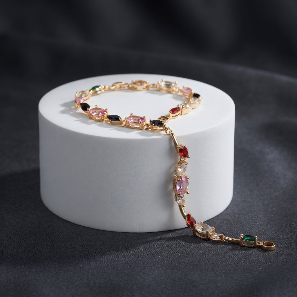 The Tulip Blossom Bracelet - Gold Multi-Gemstone Floral Link Bracelet
