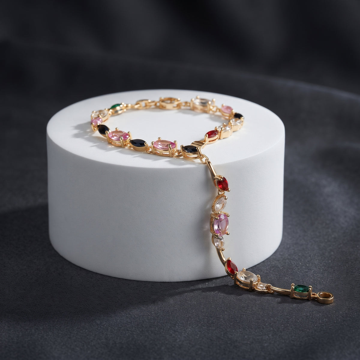 The Tulip Blossom Bracelet - Gold Multi-Gemstone Floral Link Bracelet
