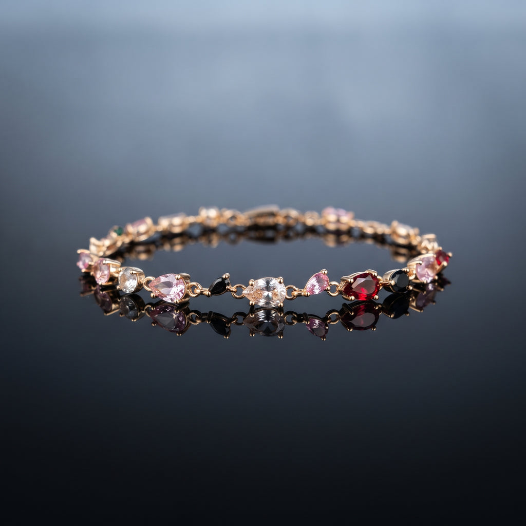 The Tulip Blossom Bracelet - Gold Multi-Gemstone Floral Link Bracelet