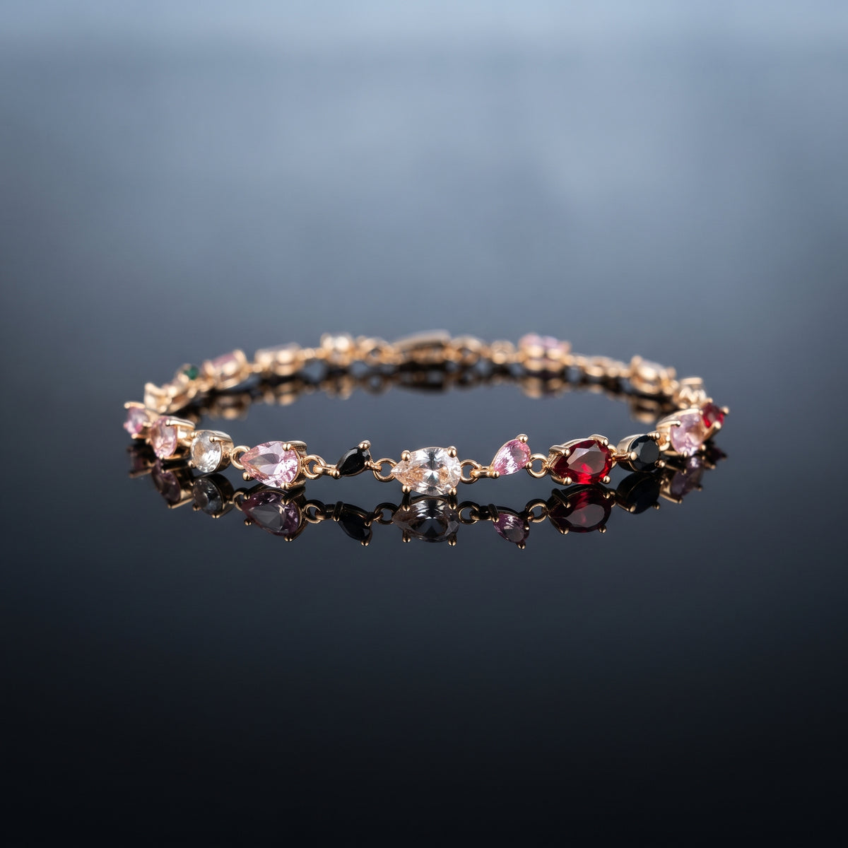The Tulip Blossom Bracelet - Gold Multi-Gemstone Floral Link Bracelet