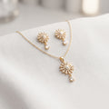 Crystal Starburst Necklace Set - Gold Plated Pendant & Matching Earring Set