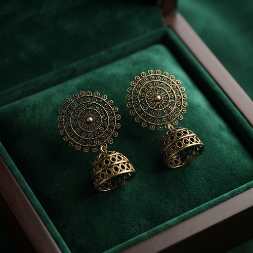 Antique Brass Jhumka - Handcrafted Tribal Ethnic Statement Earrings
