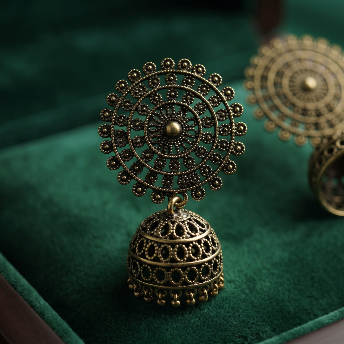 Antique Brass Jhumka - Handcrafted Tribal Ethnic Statement Earrings