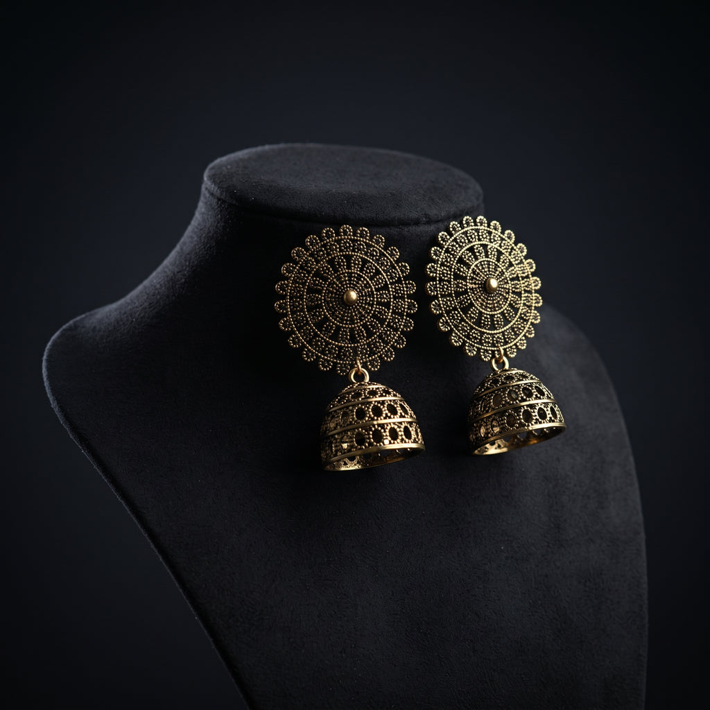 Antique Brass Jhumka - Handcrafted Tribal Ethnic Statement Earrings