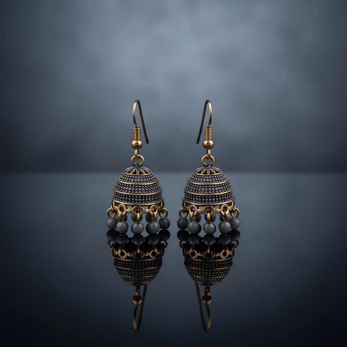 Antique Gold Jhumka - Handcrafted Ethnic Filigree & Bead Earrings