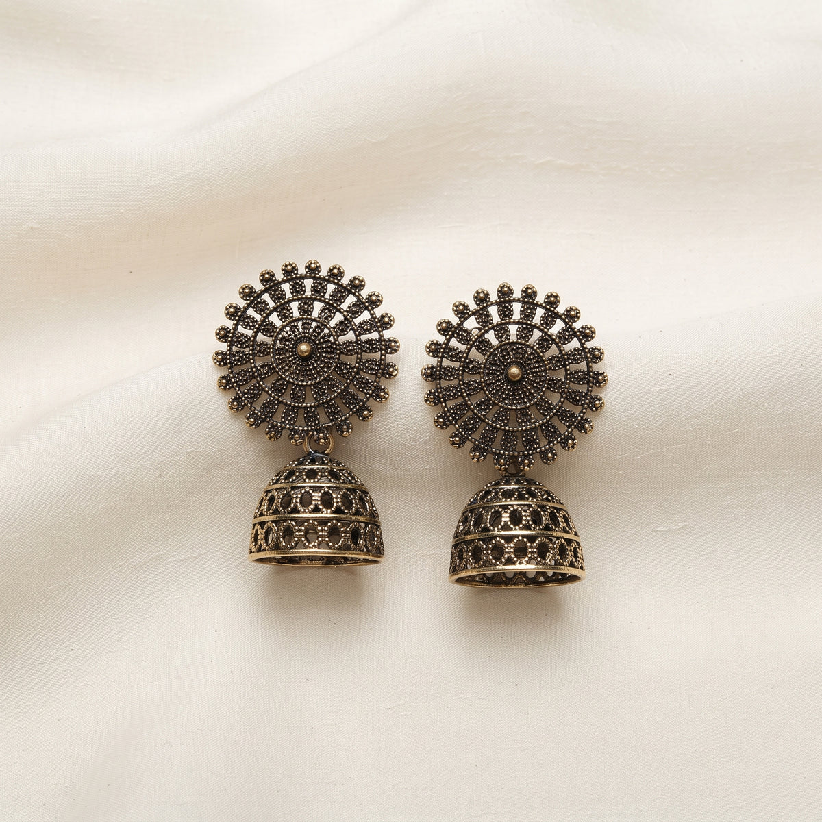 Antique Brass Jhumka - Handcrafted Tribal Ethnic Statement Earrings