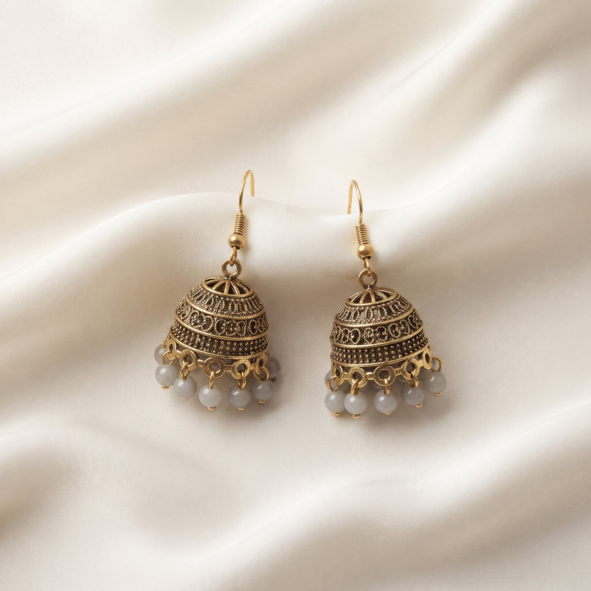 Antique Gold Jhumka - Handcrafted Ethnic Filigree & Bead Earrings