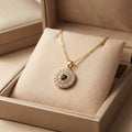 Gold Pavé Black Crystal Necklace - Dainty Round Medallion Pendant