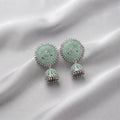 Mint Green Silver Jhumka - Handcrafted Pastel Ethnic Statement Earrings