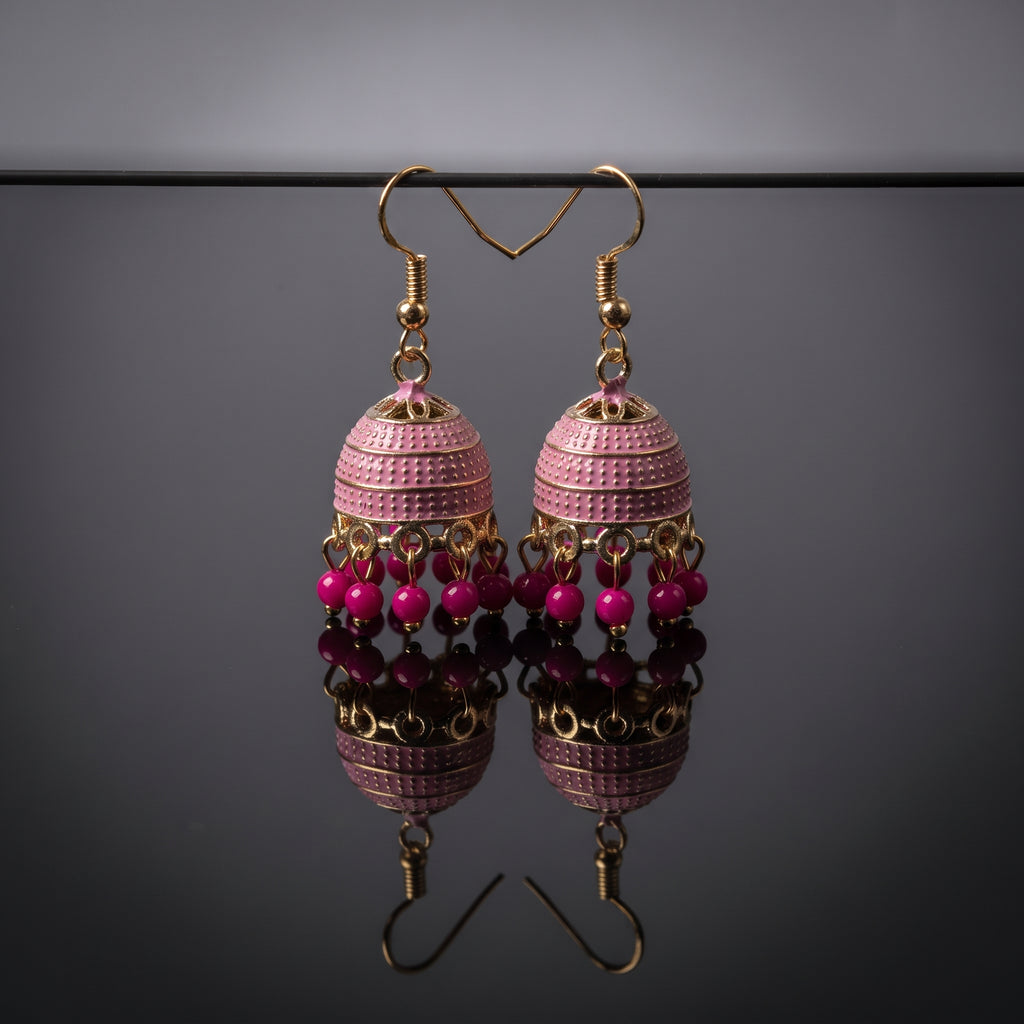 Blossom Pink Jhumka - Handcrafted Gold-Toned Indian Ethnic Danglers