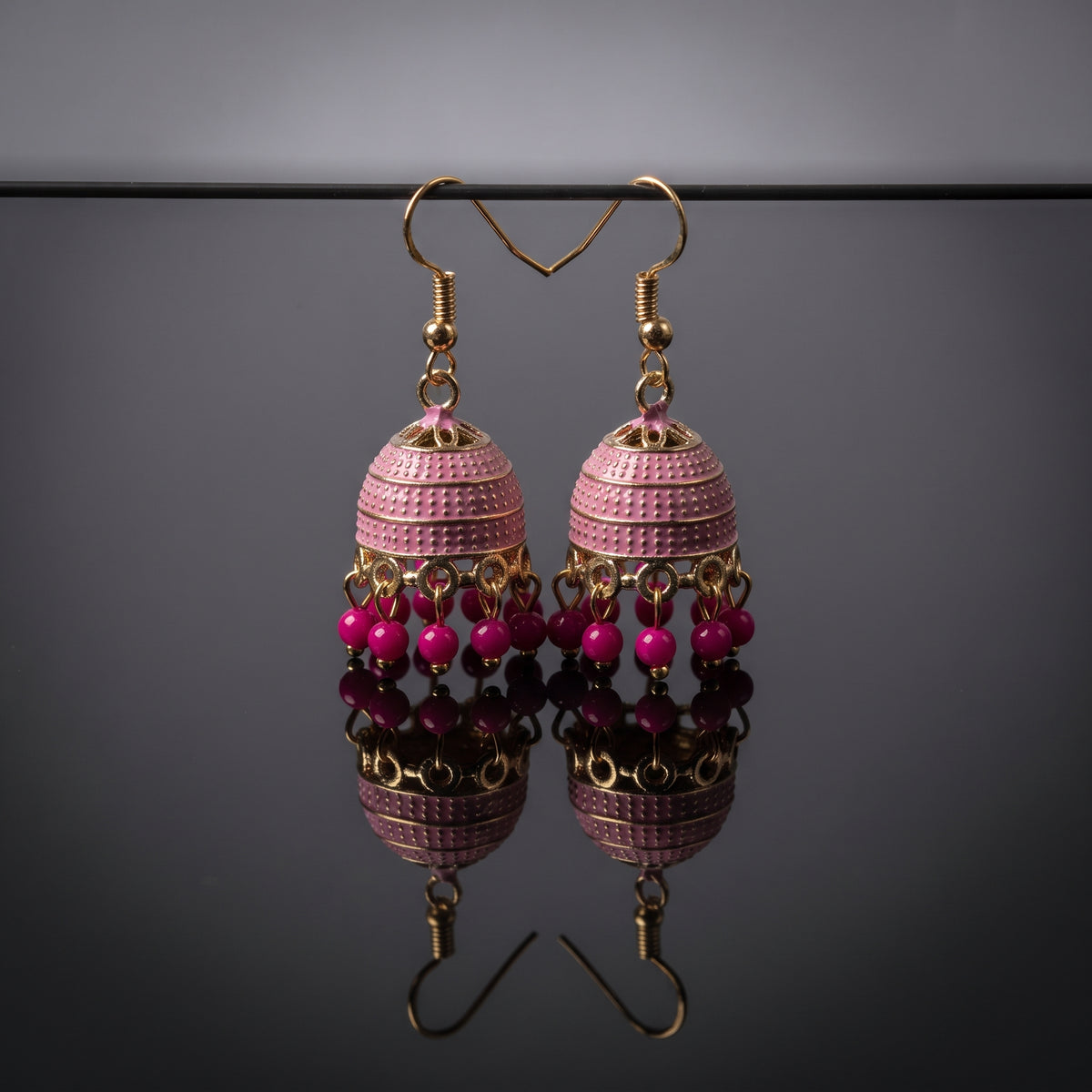 Blossom Pink Jhumka - Handcrafted Gold-Toned Indian Ethnic Danglers