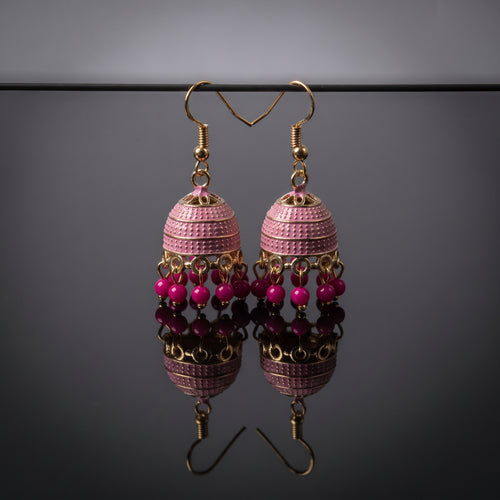 Blossom Pink Jhumka - Handcrafted Gold-Toned Indian Ethnic Danglers