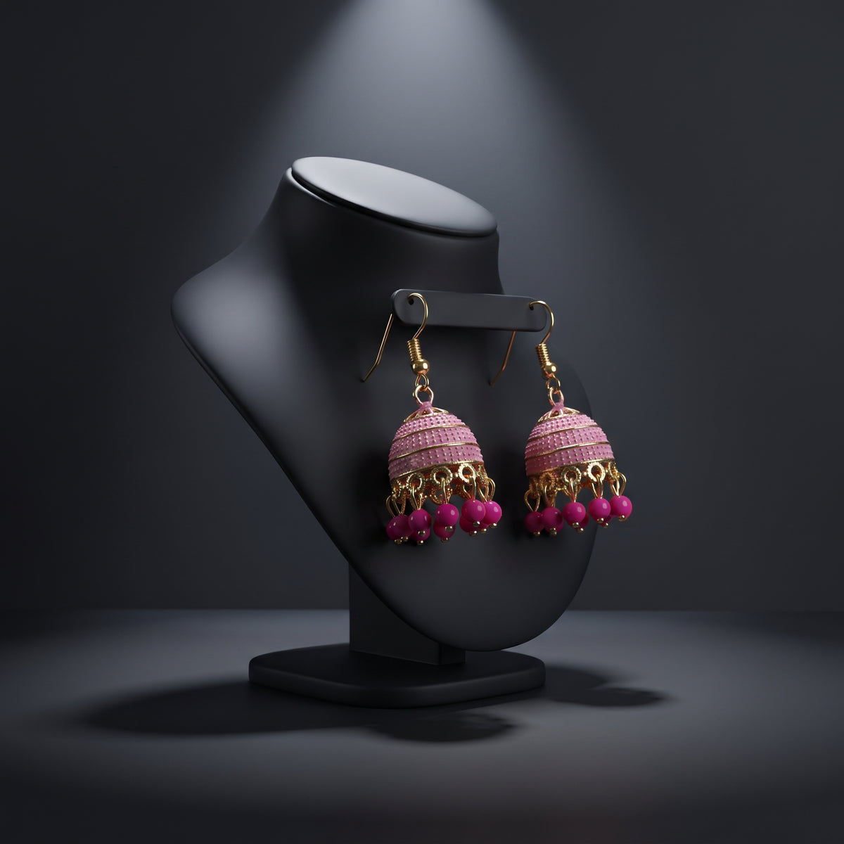 Blossom Pink Jhumka - Handcrafted Gold-Toned Indian Ethnic Danglers