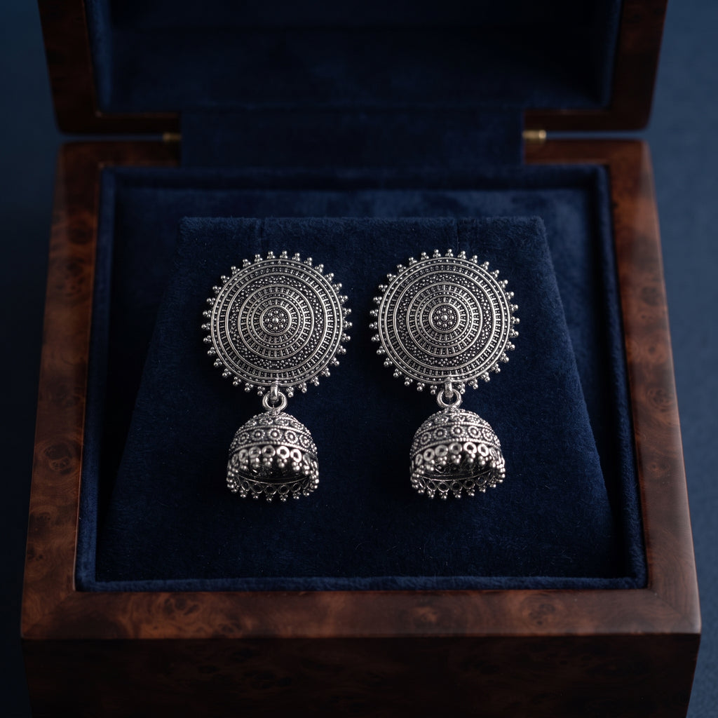 Silver Jhumka - Handcrafted Tribal Ethnic Statement Earrings