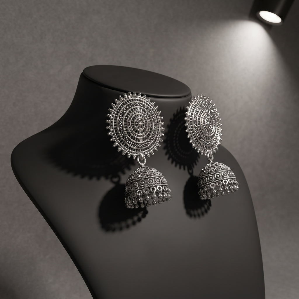Silver Jhumka - Handcrafted Tribal Ethnic Statement Earrings