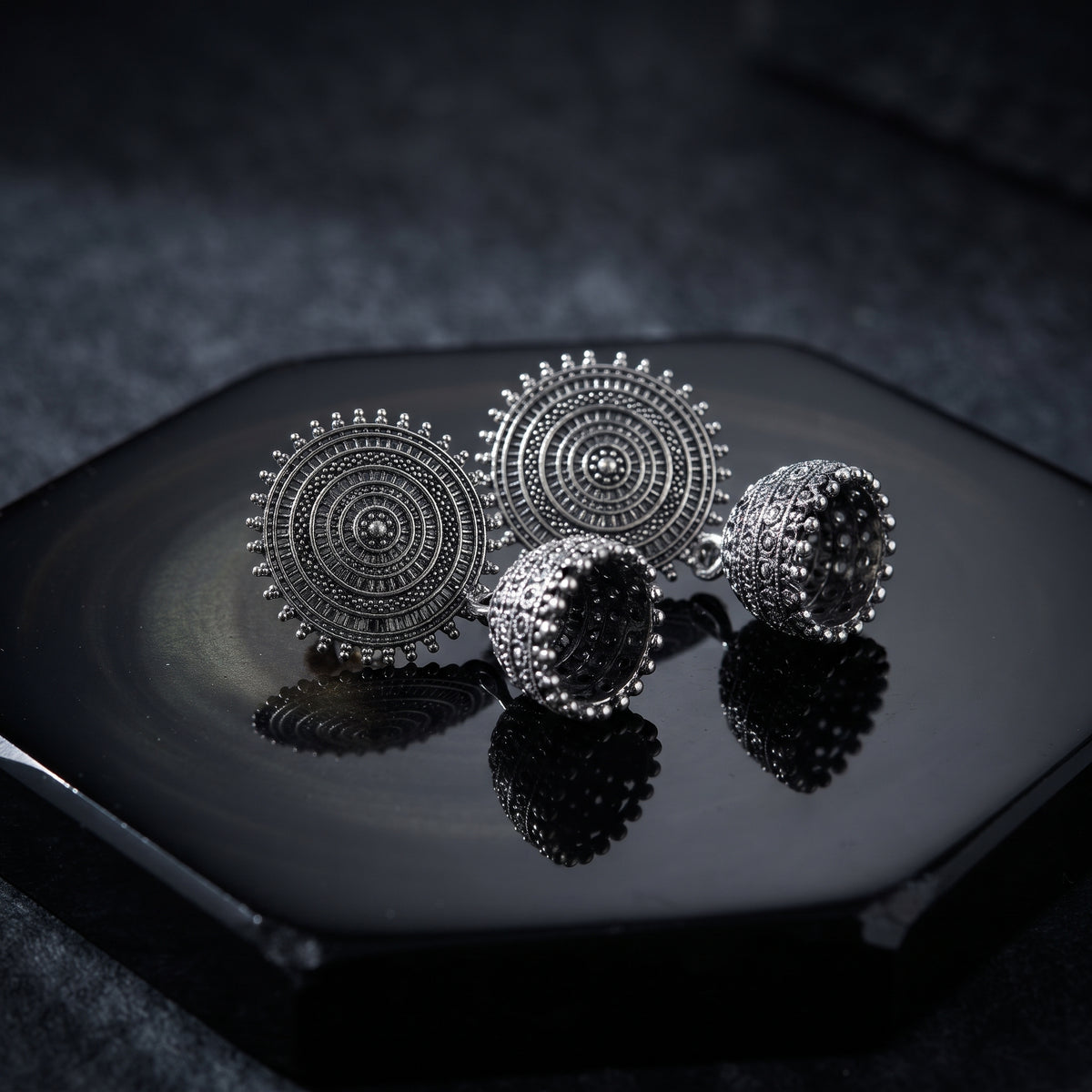 Silver Jhumka - Handcrafted Tribal Ethnic Statement Earrings
