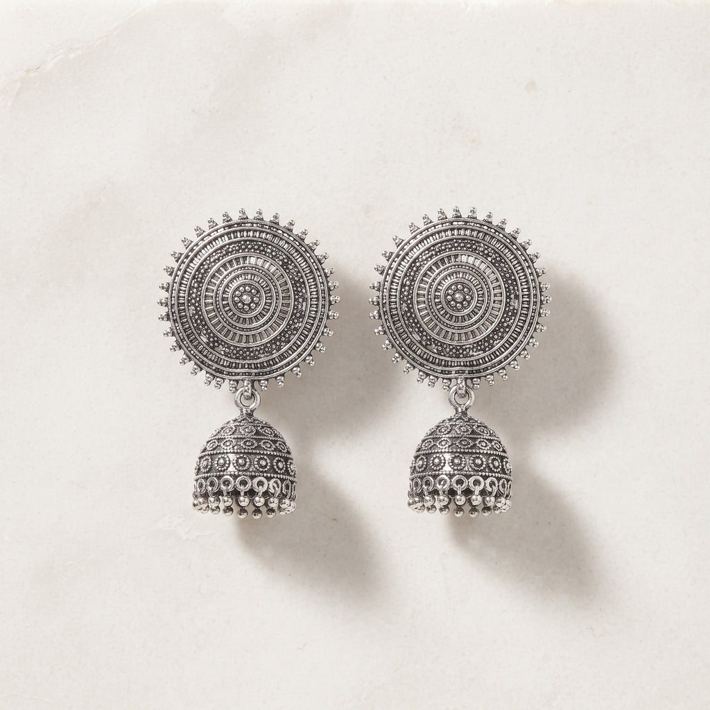 Silver Jhumka - Handcrafted Tribal Ethnic Statement Earrings