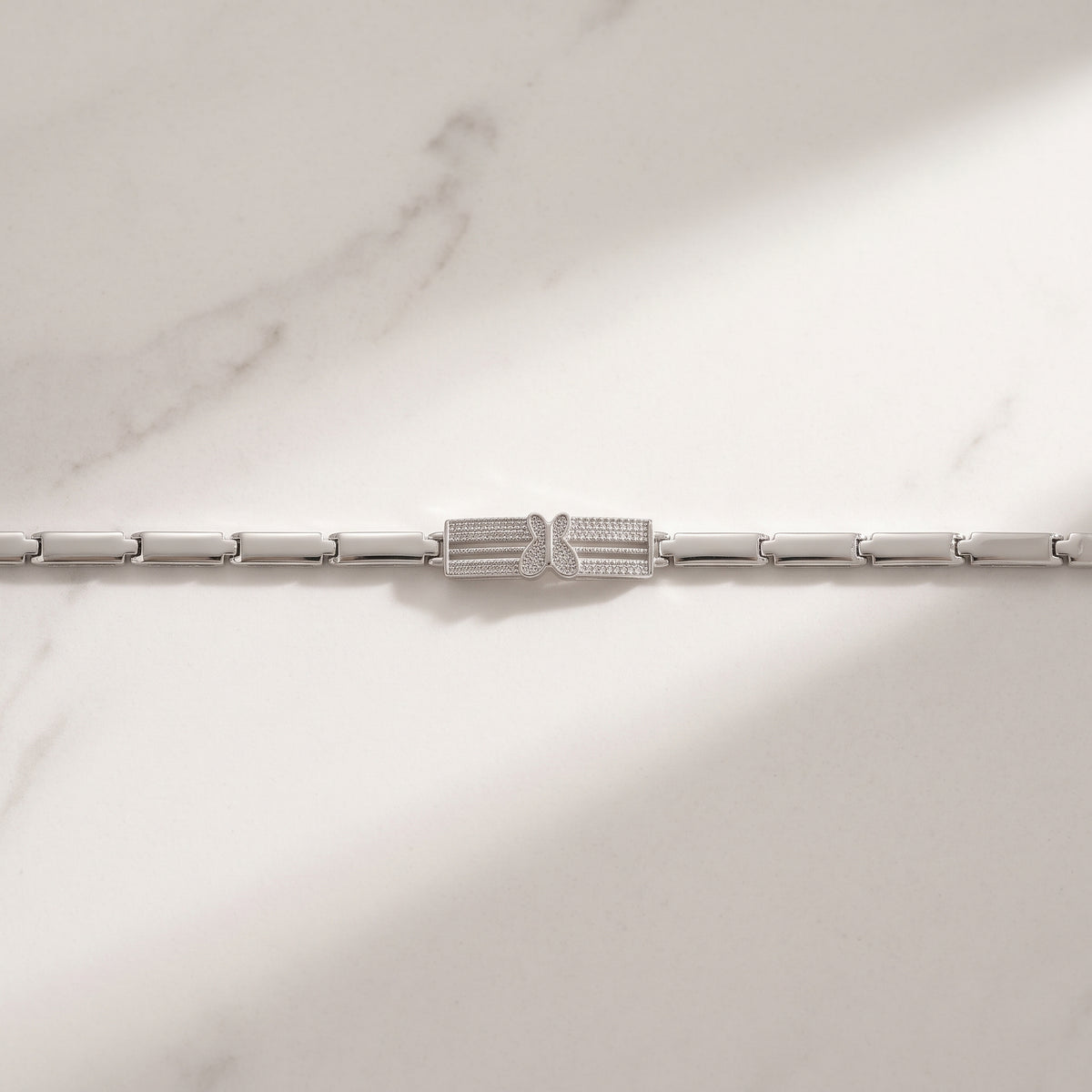 Silver Pavé Butterfly Bracelet - Triple-Row Crystal Bar Link Wristlet